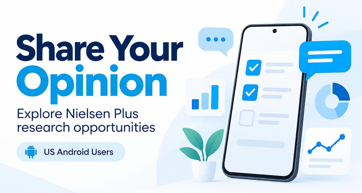 Generic smartphone and survey graphics introducing a research opportunity for US Android users